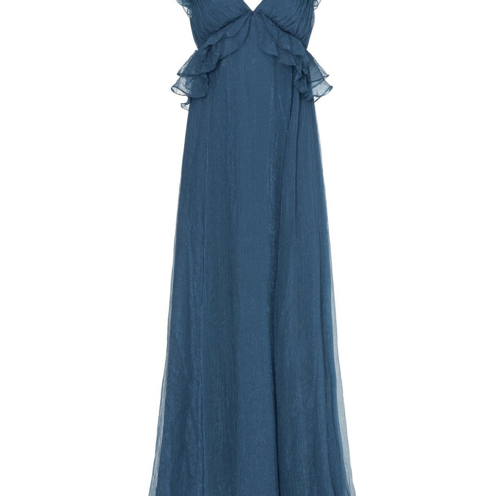 Hutch Teal Ruffle-Detail Gown